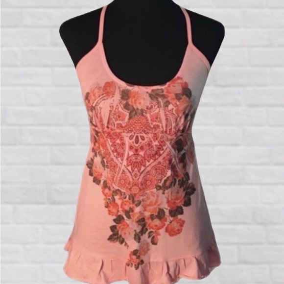Decree Small Peach Pink Floral Knot Racer Back Halter - Picture 1 of 5